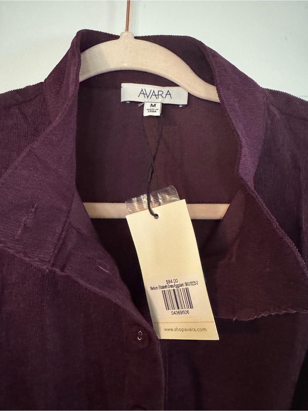 Avara Burgundy Corduroy Button-Front Long Sleeve Dress - Picture 2 of 6